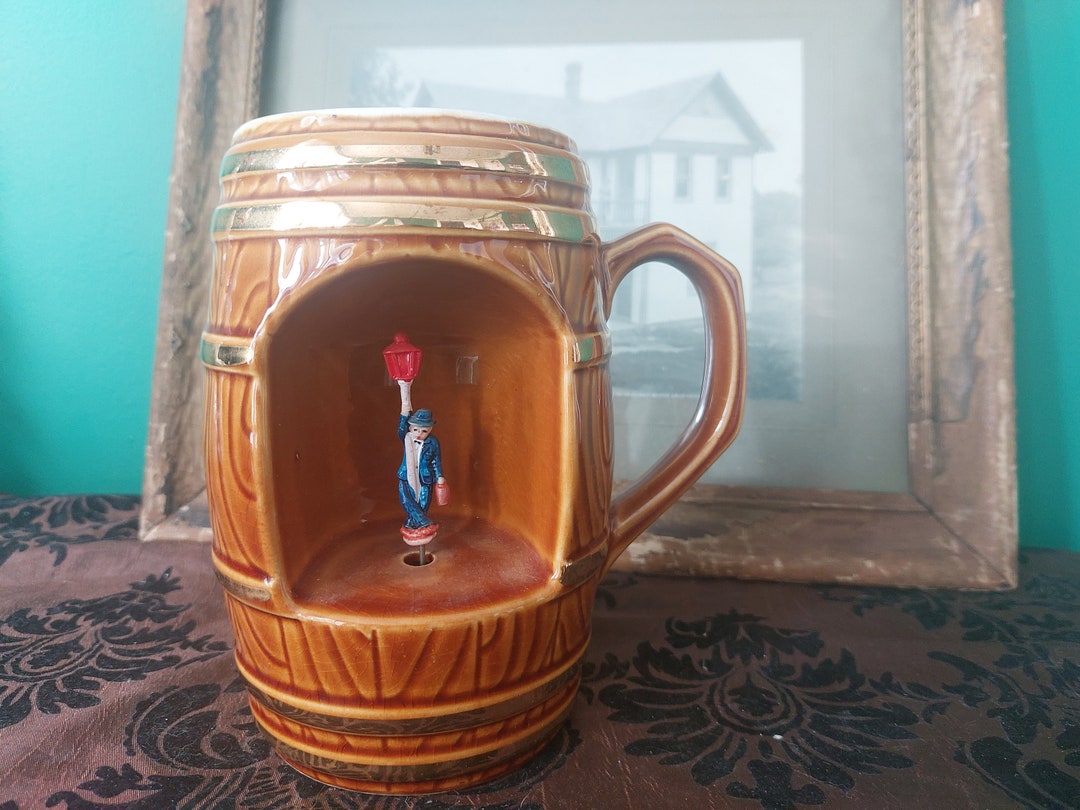 Unique Vintage Beer Stein Music Box Glass Man on Lamp Post Etsy