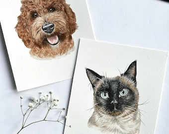 Retratos de mascotas en acuarela hechos a mano: pinturas personalizadas de perros y gatos