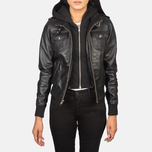 Veste en cuir à capuche manteau noir des années 90 à capuche en cuir imitation peau de mouton doublée de SHERPA, veste polaire vintage Boho capuche Boho