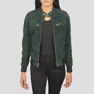 Blouson en cuir vert pour femme - Blouson tendance 100 % cuir d'agneau véritable pour femme