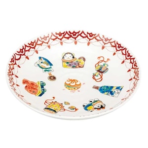 Kutani-yaki Large Decorative Plate | 27cm &quot;Toys Motif&quot; Omocha-zukushi | Hand-painted Japanese Porcelain Gift