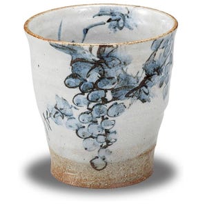 Handmade Kutani-yaki Shochu Cup with Grape Motif | Japanese Ceramic Tumbler Signed