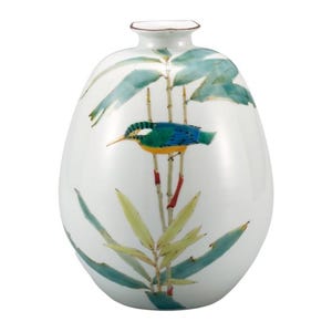 Kutani-yaki Handcrafted Vase | &quot;Kingfisher & Bamboo&quot; | Japanese Ceramic Art