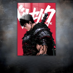 Berserk Guts Metall Wandkunst - UV gedruckt Dark Fantasy Anime Decor | Kentaro Miura inspiriert Manga Poster für Otaku Zimmer oder Geschenk, Sondergröße