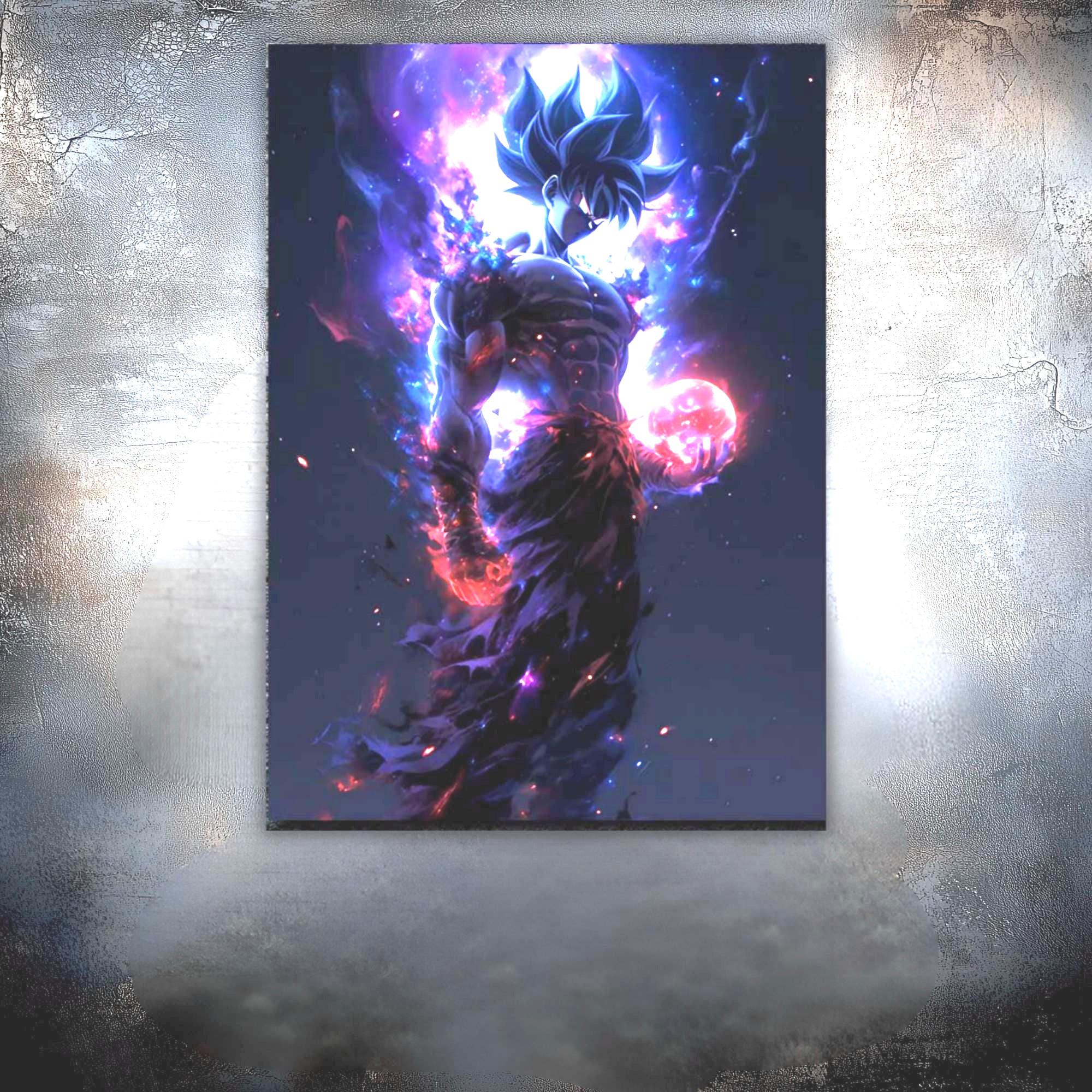 Galaxy Goku Metal Wall Art | UV Print Anime Decor | Custom Size & Design | Ultra Instinct Goku Poster | Anime Gift for Him or Her, Gift Idea