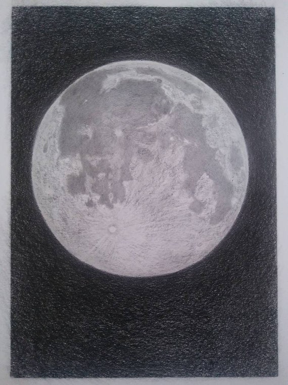 Luna con fondo negro Dibujo original a lápiz de grafito - Etsy España