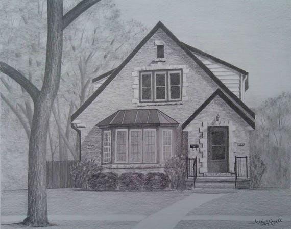 Old Vintage Farmhouse Pencil Art Sepia Drawing