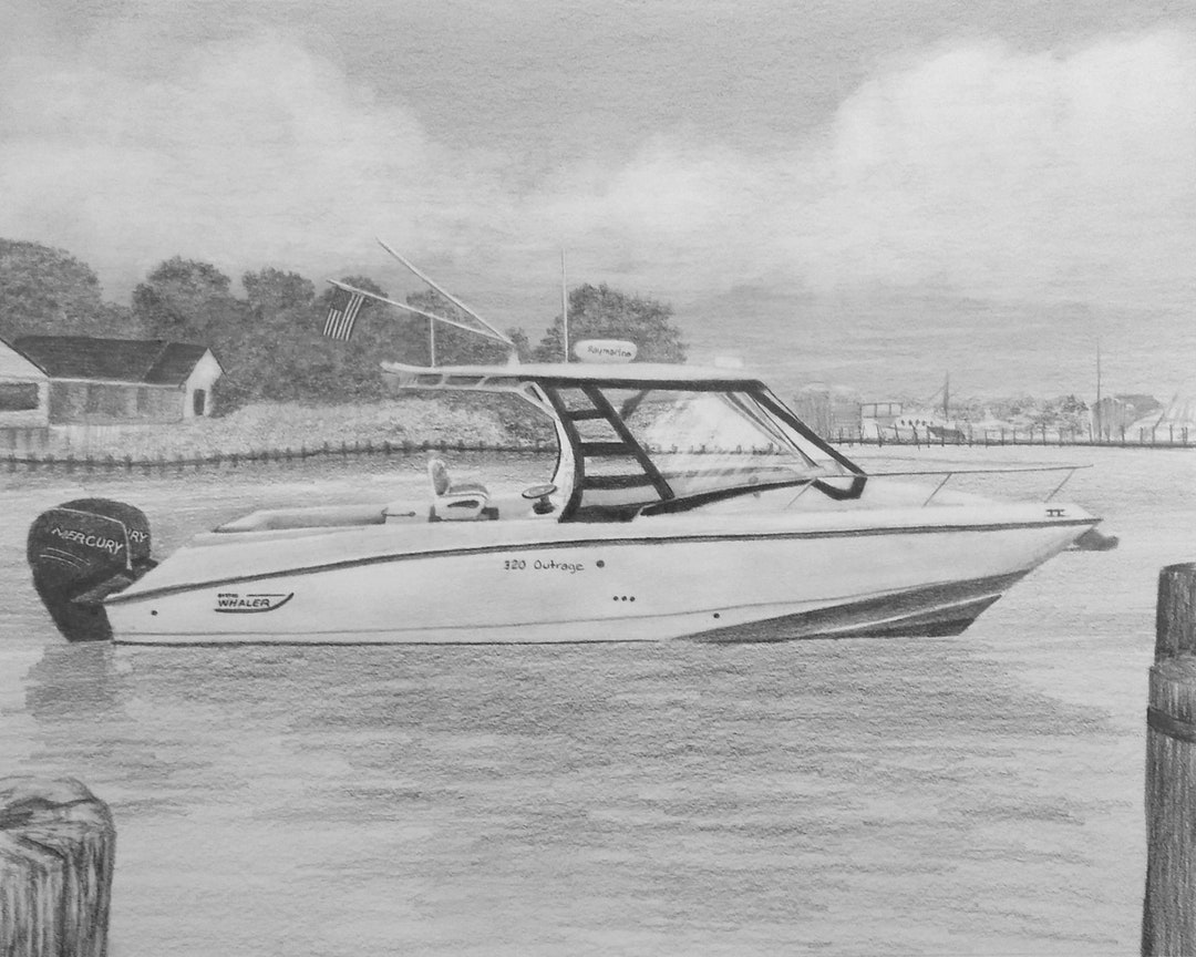 Commissioned Custom Boat Pencil Drawing From Photo Car Plane Truck ...