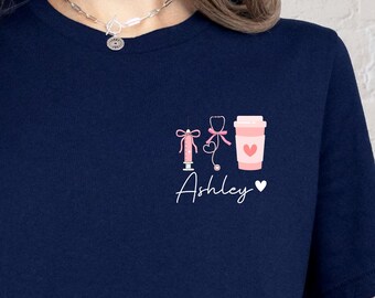 Custom Nurse Shirt, Pink Medical Icons T-Shirt, Cute Healthcare Worker Tee, Personalized Stethoscope Shirt, Nursing Gift Tee for Her
