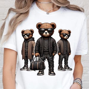 Cool Streetwear Bear Shirt, Urban Fashion Animal T-Shirt for Men Women, Trendy Hip Hop Style Graphic Tee, Funny Gangsta Bear Outfit