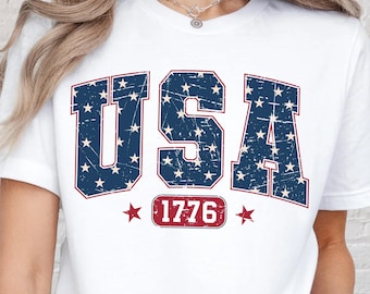 USA 1776 Shirt, Vintage American Flag Tee, Distressed Patriotic Shirt, 4th of July Independence Day Shirt, Retro USA Stars and Stripes Top
