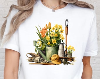 Camiseta "Deleite del Jardinero", camiseta "Regadera con Flores", camiseta "Herramientas Florales para el Jardín", camiseta "Jardinería Vintage", camiseta "Amante del Jardín de Primavera"