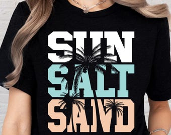 Sun Salt Sand Shirt, Retro Beach Summer Tee, Minimal Beach Shirt, Sun Salt Sand Bold Font Tee, Vacation Vibes Shirt, Bold Summer Beach Tee