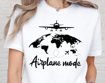 Airplane Mode Shirt, Travel Lover Minimalist Globe Plane Tee, Wanderlust Shirt, Airplane Mode World Map Travel Tee, Pilot Travel Shirt