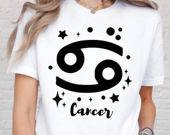 Cancer Zodiac Shirt, Cute Cancer Horoscope Tee, Celestial Star Sign T-Shirt, Astrology Birthday Gift for Cancer Women, Soft Graphic Top