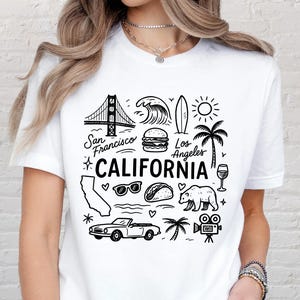 Chemise rétro californienne, t-shirt Golden State West Coast, chemise de voyage Los Angeles San Francisco, haut Sunshine Vibes, chemise Ocean Breeze