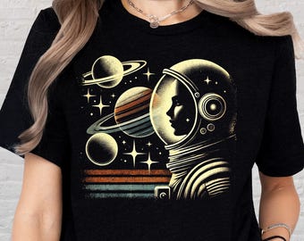 Retro Spacewoman Shirt, 70s Space Galaxy Tee, Cosmic Girl Space Art Shirt, Retro Sci-Fi Galaxy Aesthetic, Astronaut Woman Shirt