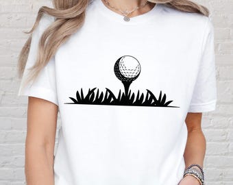 Golf Ball on Shirt, Golf Grass Silhouette Tee, Golfer Clipart Shirts, Tournament Design Gift