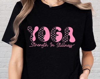 Yoga Strength In Stillness Retro Flower Shirt, Mindfulness Meditation Tee, Spiritual Wellness Graphic Top