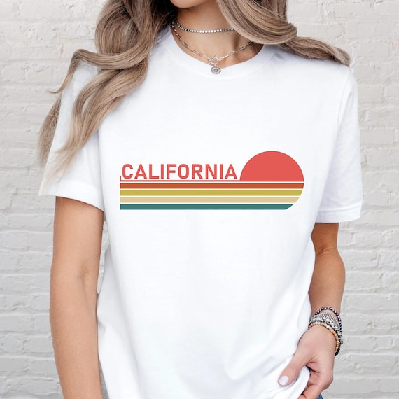 Retro California Sunset Shirt, Minimal Retro Travel Tee, Vintage West Coast Tee, California Striped T-Shirt, 70s Style Cali Graphic Tee