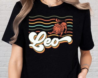 Retro Leo Zodiac Shirt, 70s Aesthetic Leo Tee, Astrology Graphic T-Shirt, Leo Birthday Gift for Her, Horoscope Shirt, Sun Sign Shirt