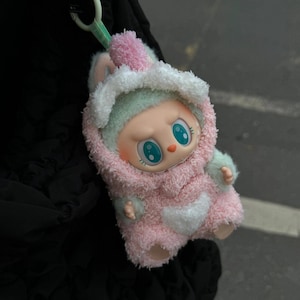 Pink Dino Costume: Fuzzy Romper for 17cm Art Dolls