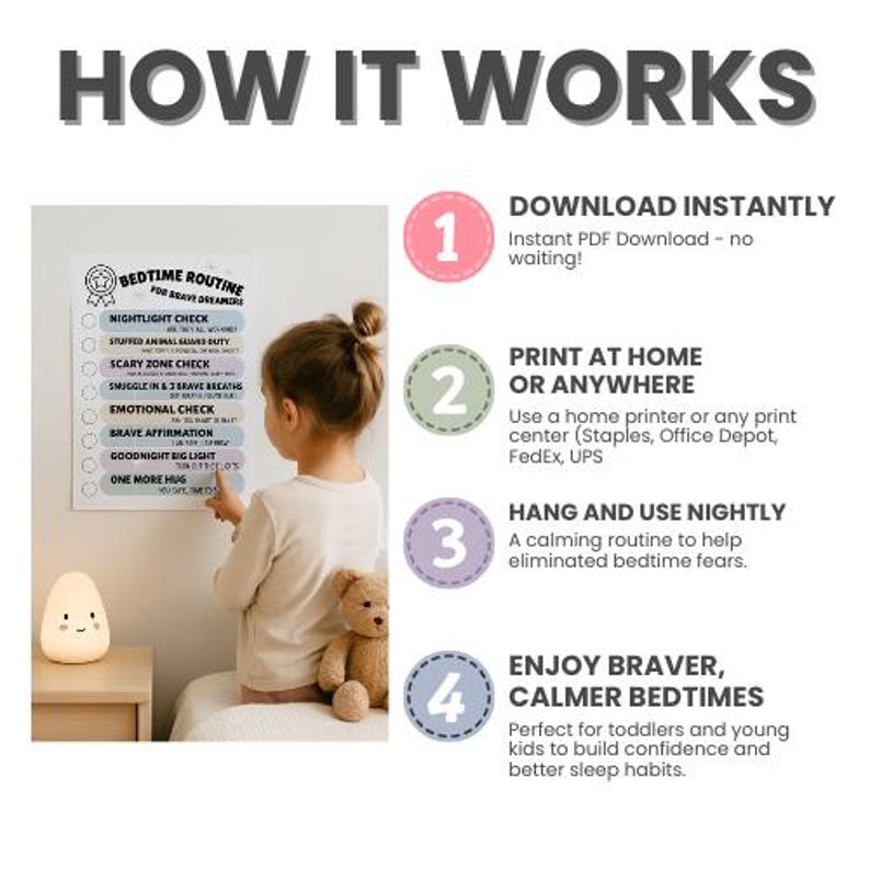 Bedtime Routine Checklist for Kids Afraid of the Dark – Calm Night ...