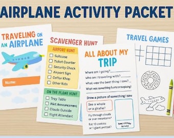 Airplane Travel Activity Book for Kids | Printable Travel Games & Scavenger Hunt | Digital Airplane Coloring Book | Memory Page