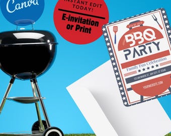 Custom BBQ Invitation Template | Editable Canva Summer Cookout Flyer (Digital Download)
