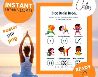 Jogo de Yoga com Dados para Quebrar a Mente: Ferramenta de Atenção Plena para Crianças (PDF e PNG para impressão)