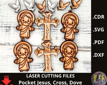 Pocket SVG Jesus Cross pigeon dove. Mini Jesus, Cross, dove. Christian. Gift of faith. Laser cut file. Inspirational SVG. Pocket blessing.