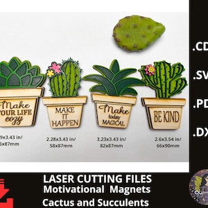 Succulent Cactus Fridge Magnets Bundle. Positive Plant Quotes. Magnet Collection. Laser Cut File. Motivational Quotes. Inspirational Quote.