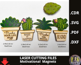 Succulent Cactus Fridge Magnets Bundle. Positive Plant Quotes. Magnet Collection. Laser Cut File. Motivational Quotes. Inspirational Quote.
