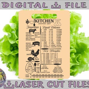 Tabela de conversões de medidas de cozinha SVG Conversões de cozinha a laser SVG Tábua de corte a laser SVG Tábua de corte de fazenda SVG Truque de confeitaria