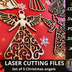 Christmas laser cut files, Christmas Angels Laser Cut Bundle, Angel Christmas tree topper SVG, Christmas Angel Ornament Svg, dxf, Pdf, Cdr.