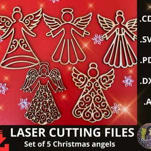 Christmas laser cut files, Christmas Angels Laser Cut Bundle, Angel Christmas tree topper SVG, Christmas Angel Ornament Svg, dxf, Pdf, Cdr.