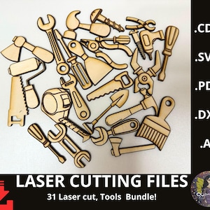 31 Lasergesneden, Tools SVG-bundel, Tools PNG-bundel, Tools SVG-bestanden knippen, Mechanic Tools SVG, Wrench Svg, Hand Tool Svg voor lasergesneden bestand