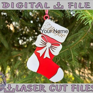Weihnachten Geldstrumpf, Laser Cut Datei, Geldgeschenk Idee, personalisierter Geldhalter, svg, pdf, Strumpf Name, Weihnachtsbaum Dekoration svg