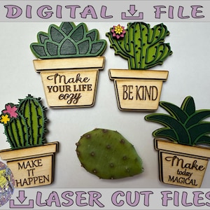 Sukkulenten Kaktus Kühlschrankmagnete Bündel | Positive Pflanzen Zitate | Magnet Sammlung Dateien | Laser-Cut-Datei