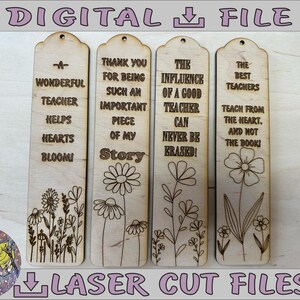 Teachers Bookmarks, Laser cut file, SVG, Floral bookmark svg bundle Wooden,Engraved bookmark laser cut files Book lover gift Teacher SVG,PDF