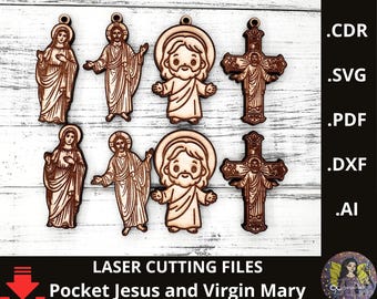 Pocket SVG Jesus and Virgin Mary. Mini Jesus and Virgin Mary. Christian. Gift of faith. Laser cut file. Inspirational SVG. Pocket blessing.