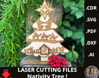 Laser Cut Nativity Tree. Christmas Decor SVG/DXF/Pdf Cut File. Digital Download. Home decor.Magical Christmas decor. Nativity Tree scene.