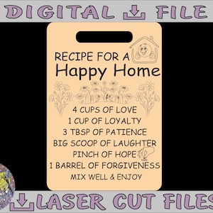 Familierecept voor een Happy Home Svg, leuke keuken svg, snijplank Svg, recept voor moeder, vader en mij, familie keuken Svg, geschenken, wilde bloemen.