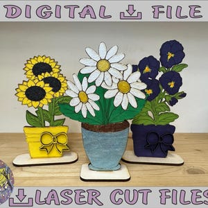 ひまわり、デイジー、すみれ色、SVG、木の花、テーブルセンターピース、花、SVG、家の装飾、PNG、誕生日、女性の日、母の日、植物の装飾