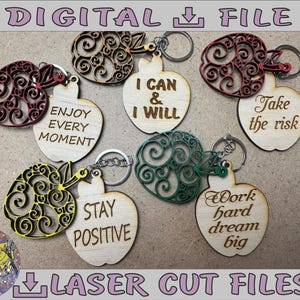 Laser geschnittene digitale Datei, 5 Apfel Schlüsselanhänger SVG, motivierend, Affirmation, Mama, Muttertag. Motivierende Zitate Positive SVG-Dateien Laser.