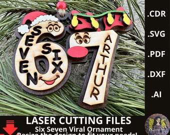 Adorno viral Six Seven en formato SVG. Decoración navideña personalizada para árbol, cortada con láser. 67 archivos SVG navideños cortados con láser. 67
