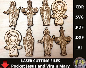 Pocket SVG Jesus and Virgin Mary. Mini Jesus and Virgin Mary. Christian. Gift of faith. Laser cut file. Inspirational SVG. Pocket blessing.