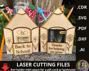 Laser cut file. Pencil Pen Holder SVG Laser Cut File. Teacher Gift Desk Organizer. Teacher or Student Gift with Flowers – Back to School