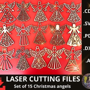 Christmas laser cut files, Christmas Angels Laser Cut Bundle,set of 15 Angel Christmas tree topper SVG, Christmas Angel Ornament Svg, Pdf.