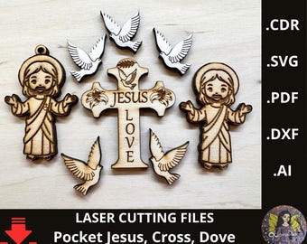 Pocket SVG Jesus Cross pigeon dove. Mini Jesus, Cross, dove. Christian. Gift of faith. Laser cut file. Inspirational SVG. Pocket blessing.